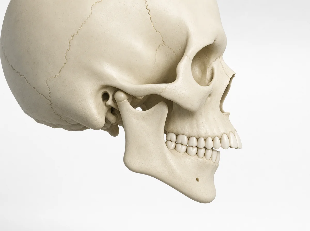 Vue de profil d'une mandibule en retrait par rapport au maxillaire, ou rétrognathie mandibulaire