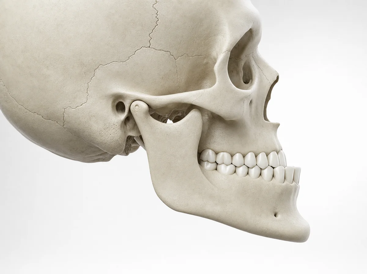 Vue de profil d'une mandibule en avant par rapport au maxillaire, ou prognathisme mandibulaire
